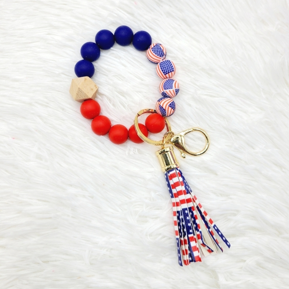 American Flag Silicone Bracelet Keychain